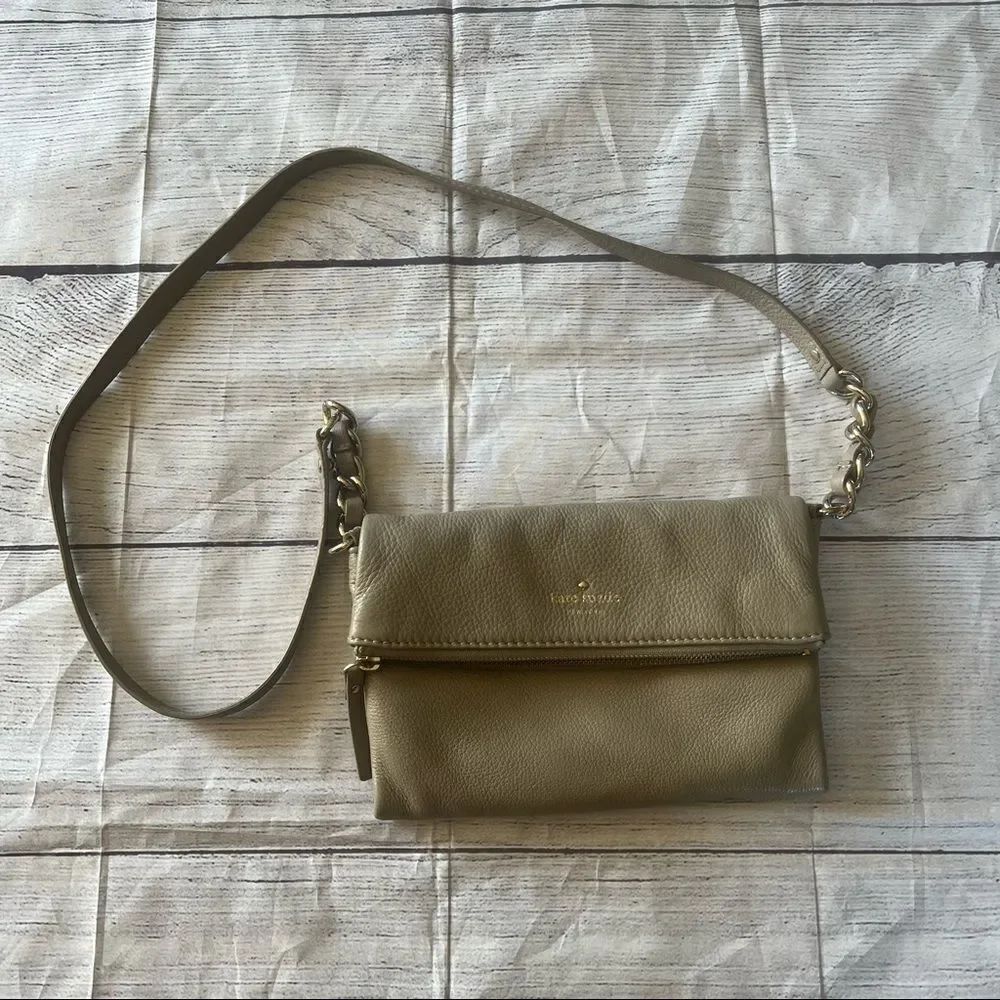 Kate Spade tan double zip, fold over crossbody